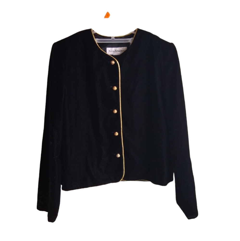 Black Velvet jacket with golden buttons, golden color lining and Shoulder pads